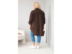 Dámská košile Plus Size z viskózy manšestrová s odepínacími rukávy hnědá 2