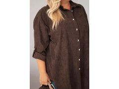 Dámská košile Plus Size z viskózy manšestrová s odepínacími rukávy hnědá 3