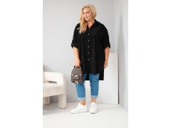 Dámská košile Plus Size z viskózy manšestrová s připínacími rukávy černá 1