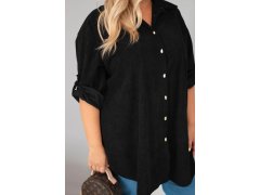 Dámská košile Plus Size z viskózy manšestrová s připínacími rukávy černá 3