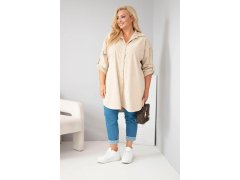Dámská košile Plus Size z viskózy manšestrová s odepínacími rukávy béžová 1