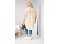 Dámská košile Plus Size z viskózy manšestrová s odepínacími rukávy béžová 2