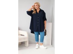 Dámská košile Plus Size z&nbsp;viskózy manšestrová s&nbsp;odepínacími rukávy modrá 1
