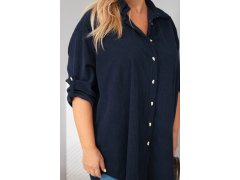 Dámská košile Plus Size z&nbsp;viskózy manšestrová s&nbsp;odepínacími rukávy modrá 3