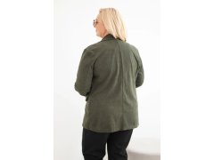 Dámské sako Plus Size manšestrové s klopami a kapsami khaki 2