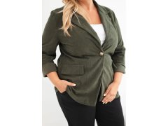 Dámské sako Plus Size manšestrové s klopami a kapsami khaki 3