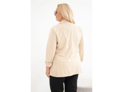 Dámské sako Plus Size manšestrové s klopami a kapsami béžová 2