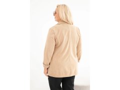 Dámské sako Plus Size manšestrové s klopami a kapsami camelová 2