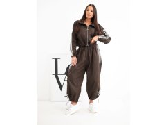 Dámský bavlněný komplet s oversized kalhotami a kontrastními lampasy hnědý 1