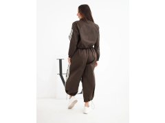 Dámský bavlněný komplet s oversized kalhotami a kontrastními lampasy hnědý 2