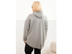Dámská mikina Plus Size z viskózy s kapucí a klokaní kapsou šedý melír 1