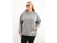 Dámská mikina Plus Size z viskózy s kapucí a klokaní kapsou šedý melír 2