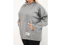 Dámská mikina Plus Size z viskózy s kapucí a klokaní kapsou šedý melír 3