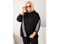 Dámská mikina Plus Size z viskózy s kapucí a ozdobnými proužky černá 1