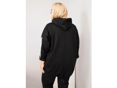 Dámská mikina Plus Size z viskózy s kapucí a ozdobnými proužky černá 2