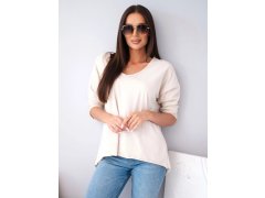 Dámská bavlněná oversized halenka s výstřihem do V a prodlouženým zadním dílem béžová 1