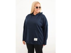 Dámská mikina Plus Size z viskózy s kapucí a klokankovou kapsou námořnická modrá 1