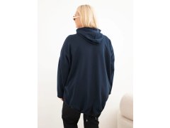 Dámská mikina Plus Size z viskózy s kapucí a klokankovou kapsou námořnická modrá 2