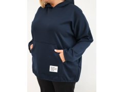 Dámská mikina Plus Size z viskózy s kapucí a klokankovou kapsou námořnická modrá 3