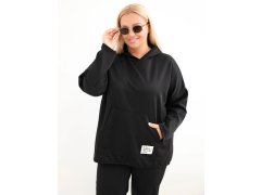 Dámská mikina Plus Size z viskózy s kapucí a klokánkou kapsou černá 1