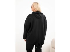 Dámská mikina Plus Size z viskózy s kapucí a klokánkou kapsou černá 2