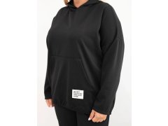 Dámská mikina Plus Size z viskózy s kapucí a klokánkou kapsou černá 3