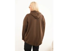 Dámská plus size viskózová mikina s&nbsp;kapucí a&nbsp;klokaní kapsou hnědá 2