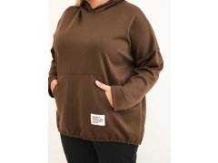 Dámská plus size viskózová mikina s&nbsp;kapucí a&nbsp;klokaní kapsou hnědá 3