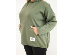 Dámská mikina Plus Size viskózová s kapucí a klokankovou kapsou khaki 2