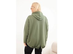 Dámská mikina Plus Size viskózová s kapucí a klokankovou kapsou khaki 3