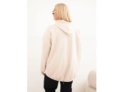 Dámská mikina Plus Size z viskózy s kapucí a klokánkou kapsou béžová 2