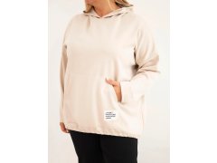 Dámská mikina Plus Size z viskózy s kapucí a klokánkou kapsou béžová 3