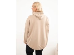 Dámská mikina Plus Size viskózová s kapucí a klokaní kapsou camelová 2
