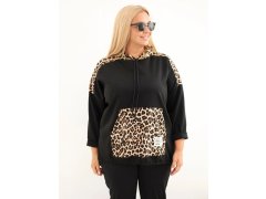 Dámská viskózová mikina Plus Size s&nbsp;kapucí a&nbsp;leopardími vsadkami černá 1