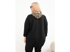 Dámská viskózová mikina Plus Size s&nbsp;kapucí a&nbsp;leopardími vsadkami černá 2