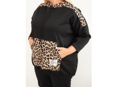 Dámská viskózová mikina Plus Size s&nbsp;kapucí a&nbsp;leopardími vsadkami černá 3