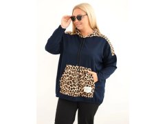 Dámská mikina Plus Size z viskózy s kapucí a leopardími vsadkami granátová 1