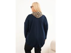 Dámská mikina Plus Size z viskózy s kapucí a leopardími vsadkami granátová 2