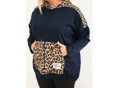 Dámská mikina Plus Size z viskózy s kapucí a leopardími vsadkami granátová 3