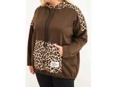 Dámská mikina Plus Size z viskózy s kapucí a leopardími vsadkami hnědá 4