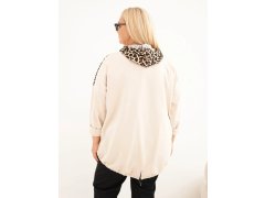 Dámská mikina Plus Size z viskózy s kapucí a panterkovými vsadkami béžová 2