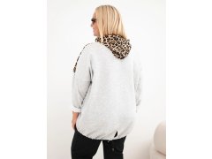 Dámská mikina Plus Size z viskózy s kapucí a leopardími detaily šedá 2