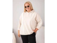 Dámská mikina Plus Size z viskózy s kapucí a ozdobnými proužky béžová 1