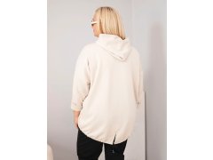 Dámská mikina Plus Size z viskózy s kapucí a ozdobnými proužky béžová 2