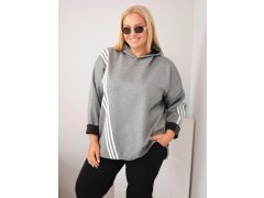 Dámská mikina Plus Size z viskózy s kapucí a ozdobnými pásky tmavě šedá 1
