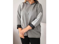 Dámská mikina Plus Size z viskózy s kapucí a ozdobnými pásky tmavě šedá 3