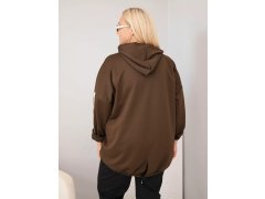 Dámská plus size viskózová mikina s&nbsp;kapucí a&nbsp;ozdobnými pásky hnědá 2
