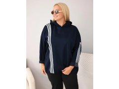 Dámská mikina Plus Size z viskózy s kapucí a ozdobnými pásky modrá 1