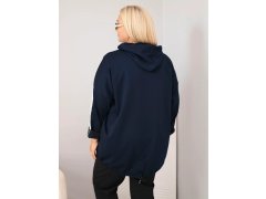 Dámská mikina Plus Size z viskózy s kapucí a ozdobnými pásky modrá 2