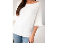 Dámský svetr s krátkým rukávem a širokým výstřihem bílý 3